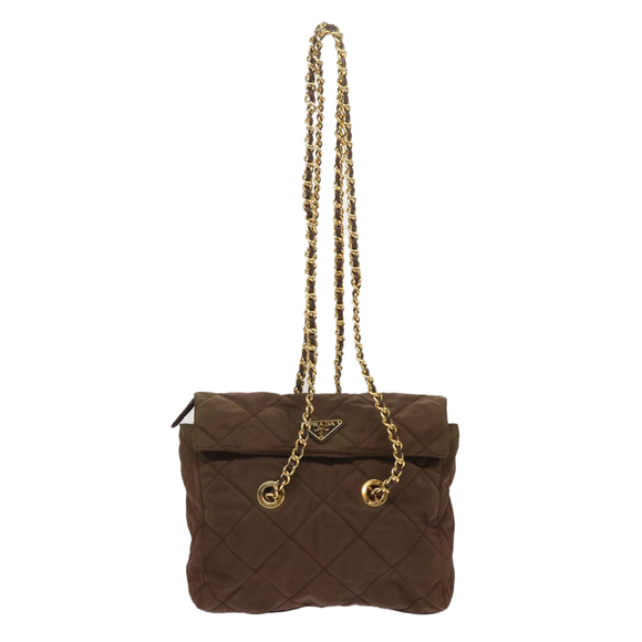 PRADA Quilted Chain Shoulder Bag Nylon Brown Auth yk10527 - Picture 13 of 16